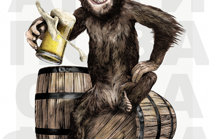 Обезьяна с кружкой пива