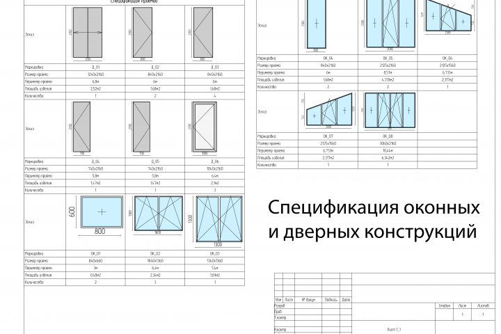 Спецификация окон и дверей