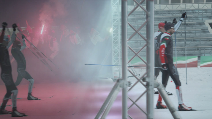 Лыжники. Перемещение из ночи в день.