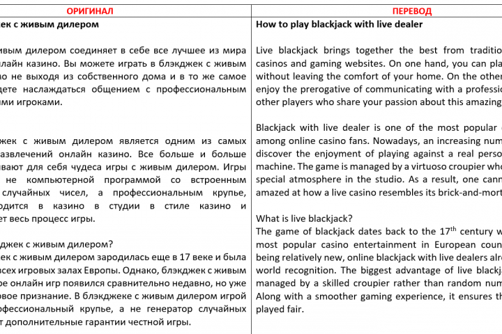 Блэкджек, Рус -- Англ
