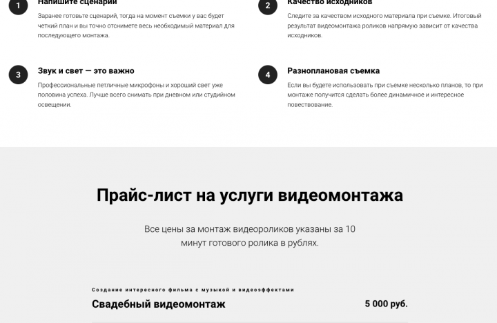 Разработка текста сайта (стоимость видеомонтажа)