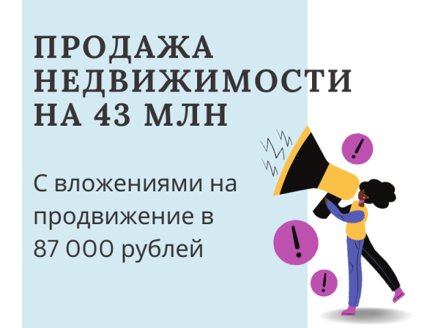 Продажа недвижимости на 43 млн с вложениями в рекламу 87 тыс