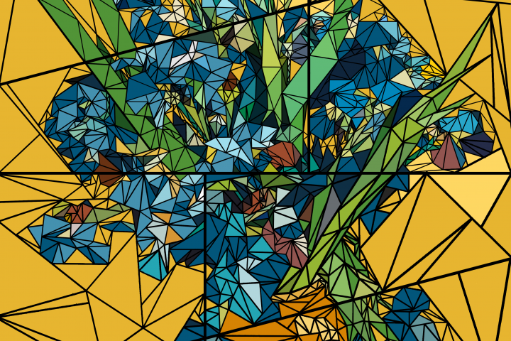 Modular painting by Van Gogh in the style of polygonal abstracti