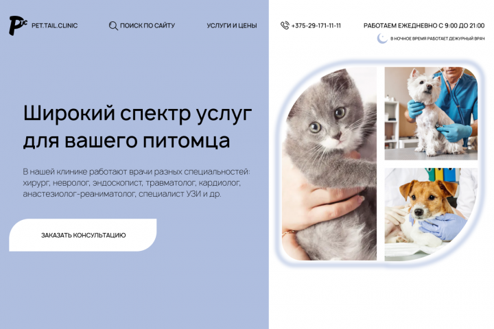 Дизайн-концепт главной страницы сайта ветеринарной клиники