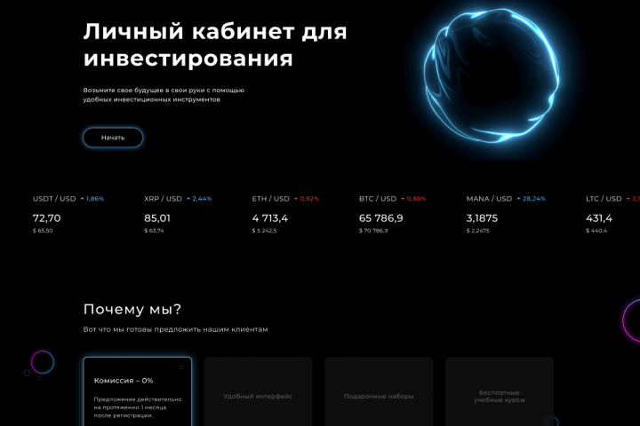 Оформление дизайна сайта про инвестиции