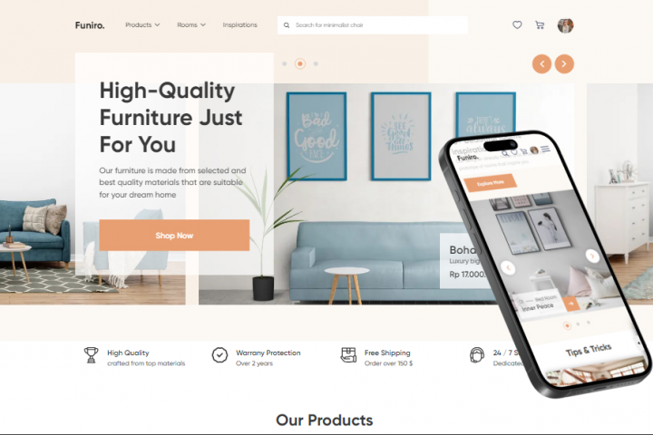 Адаптивная верстка макета из  Figma  "Funiro"