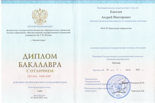 Диплом о высшем образовании - прикладная информатика