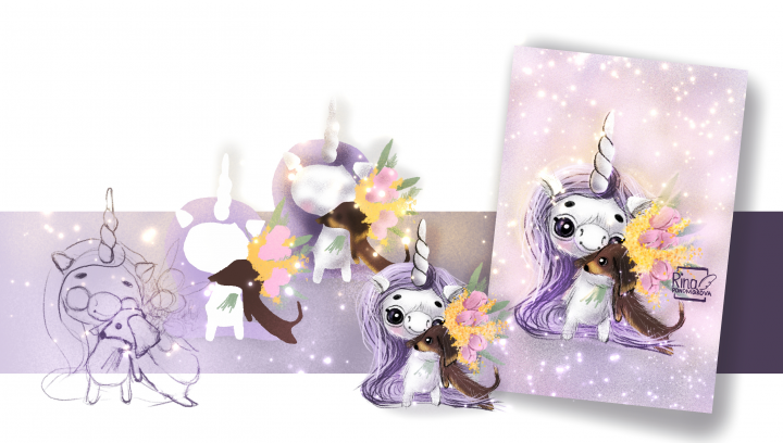 Разработка персонажа и макет готовой открытки