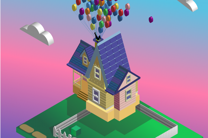 Изометрическая иллюстрация с домиком из мультфильма "Вверх"