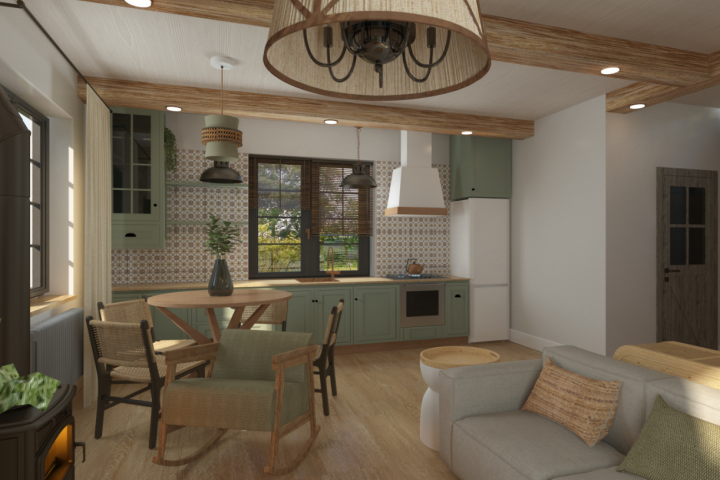 Кухня гостиная 42кв.м в загородном доме