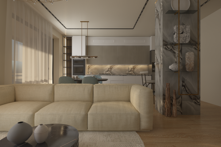 Кухня гостиная 45,7 кв.м в в квартире г.Санкт Петербург