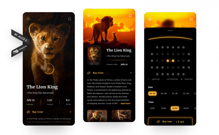 Приложение для кинотеатра — дизайн для iOS и Android