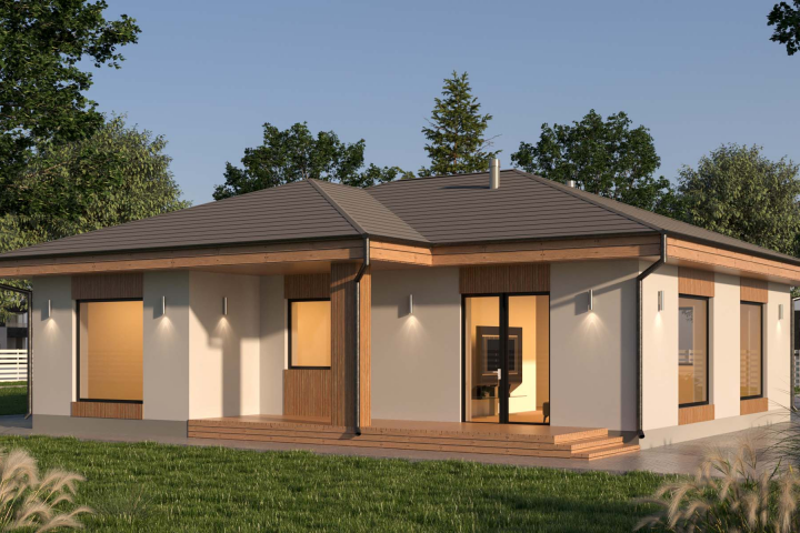 3д визуализация коттеджа (поздний вечер)