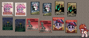 Пиксельные варианты плакатов по вселенной Fallout Equestria.