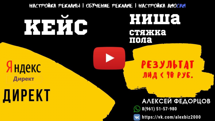 Кейс стяжка пола менее 90 рублей лид | Яндекс директ под ключ