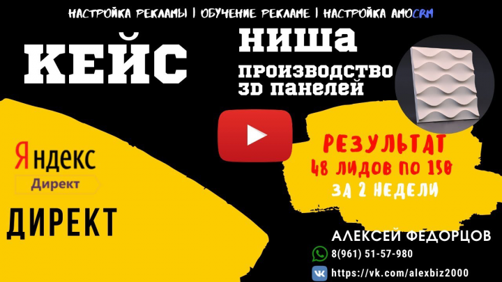 Яндекс директ для  производства 3D панелей| 150 руб лид