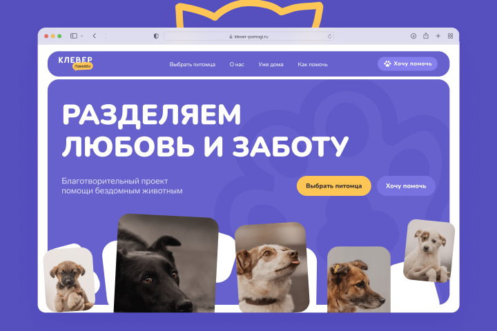 Сайт для проекта помощи бездомных животным «Клевер помоги»