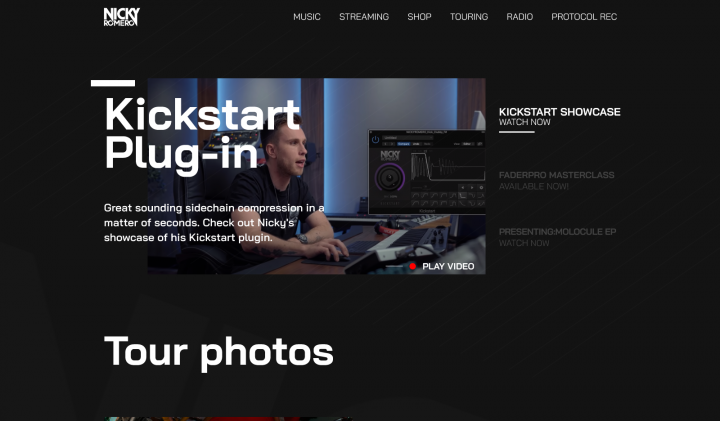 Website design for musician and dj Nicky Romero