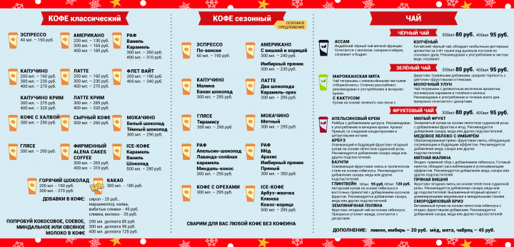 Меню  для кофейни зимнее