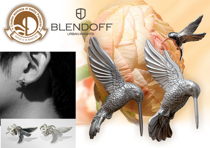 3d модель серёжки "Колибри"