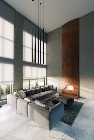 Визуализация помещения с большим камином.