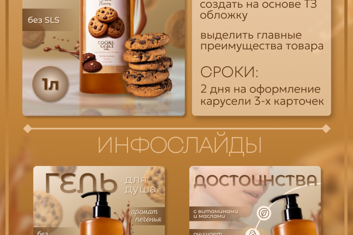 Инфографика для маркетплейсов: баннер с товаром гель для душа