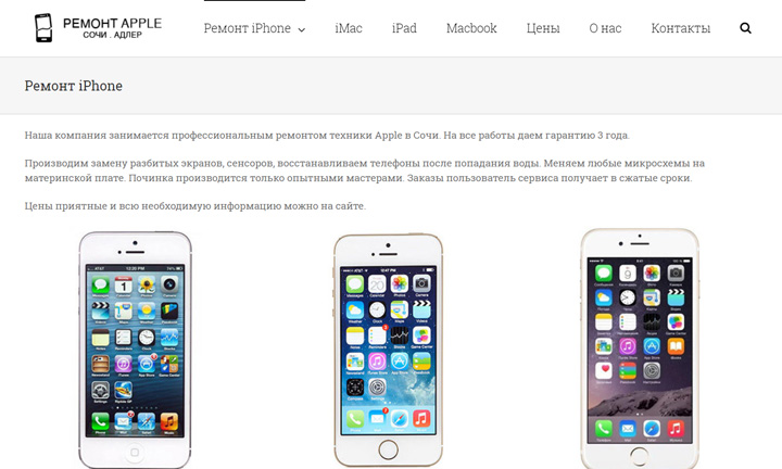 Сайт по ремонту iPhone в Сочи