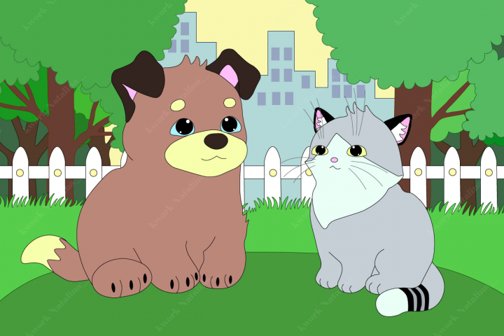 Котенок и щенок