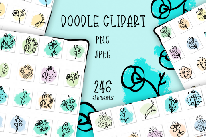 The cover of the doodle flowers clipart