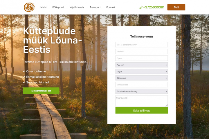 Сайт по продаже дров (на эстонском)