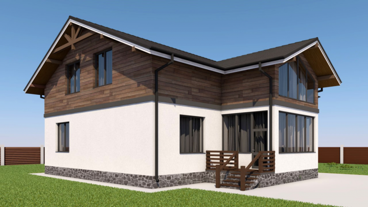 Жилой дом из газобетона (1 этаж) и  деревянного каркаса (2 этаж)