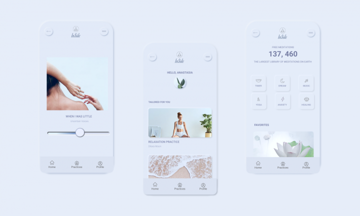 Приложение для медитации в стиле Неоморфизм