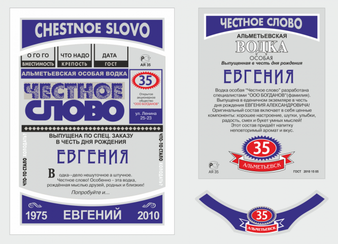 Подарочная водочная этикетка