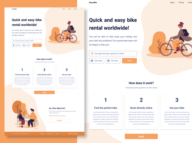Дизайн одностраничника для компании по аренде велоспиедов