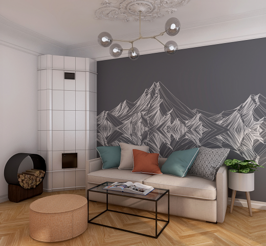 Проект в старом фонде СПб, квартира с камином.