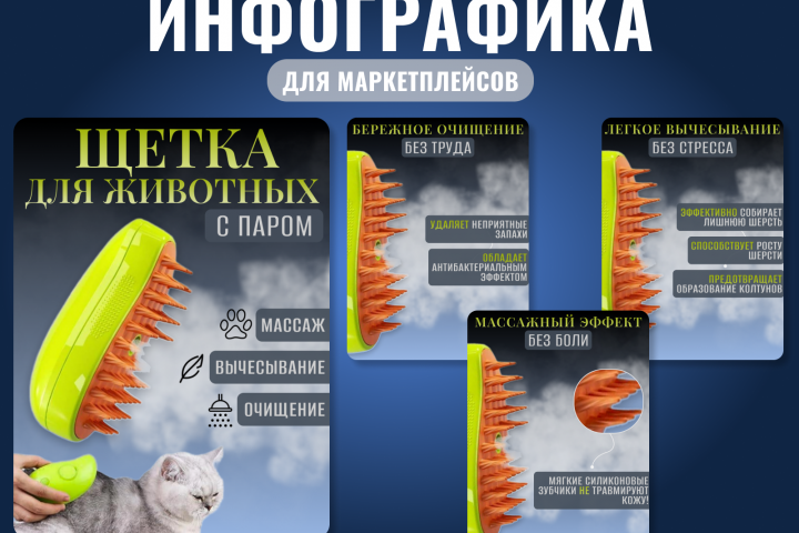 Щетка для животных с паром