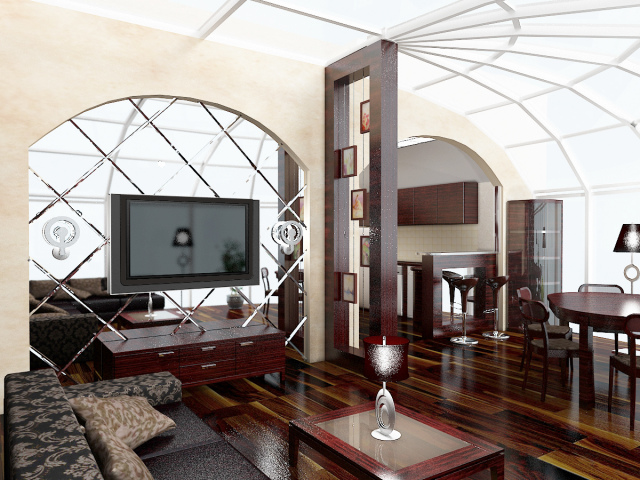 Интерьер гостиной в пентхаусе