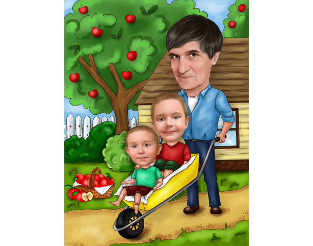 Шарж "Дед и внуки"