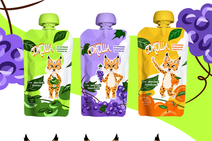 Дизайн упаковки детского сока "СОКОША"