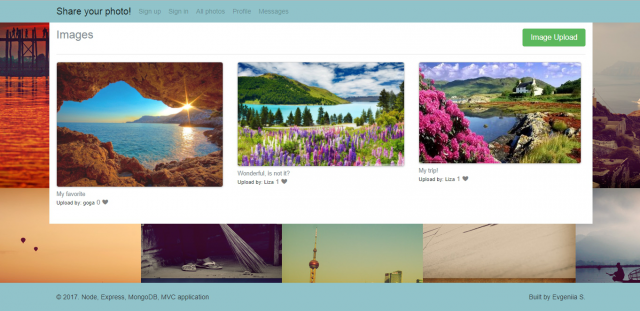 Node.js/MongoDB чат с возможностью загрузки и демонстрации фото