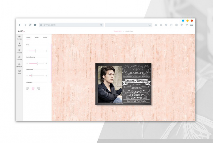 Интерфейс редактора поздравительных открыток