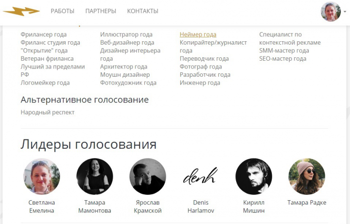 Шорт-лист в номинации "Неймер года" премии "Золотое копьё" 2019