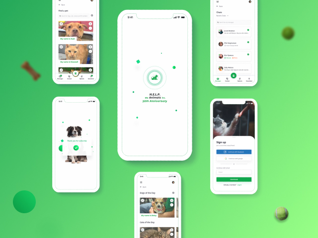 Concept redesign HELP the animals inc. Anniversary Mobile app