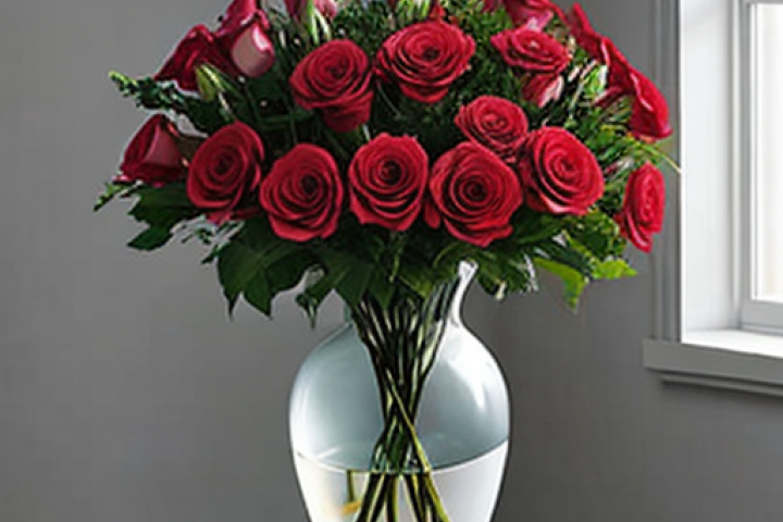 Розы в стеклянной вазе