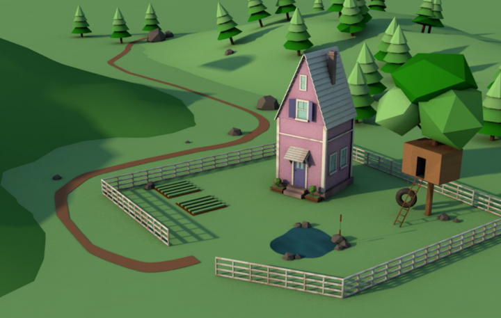 Сценка местность с домиком