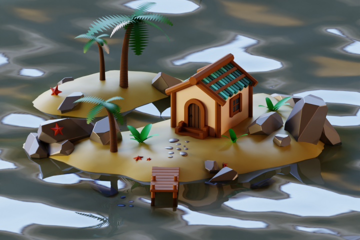 домик на острове посреди моря