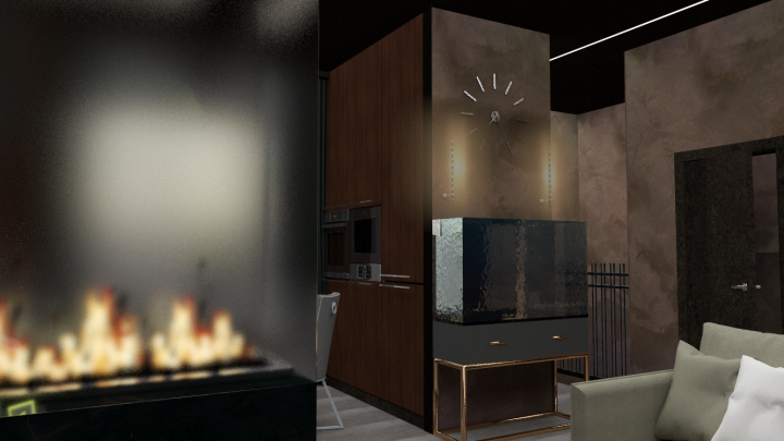 Кухня гостиная в  шоколадных тонах