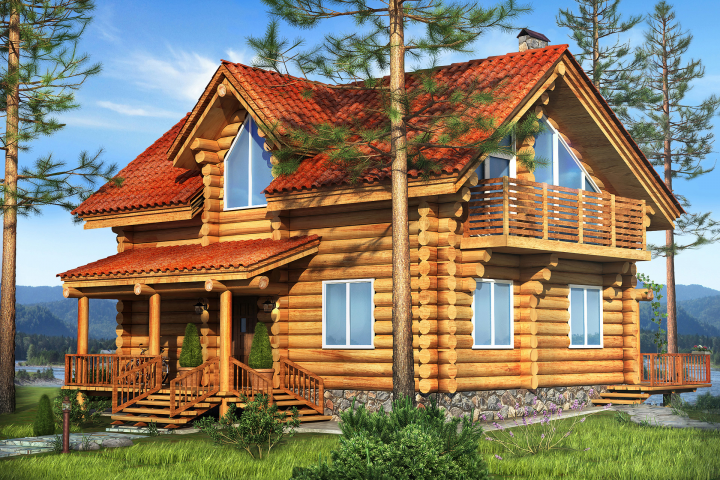 Дом из кедра на рельефе