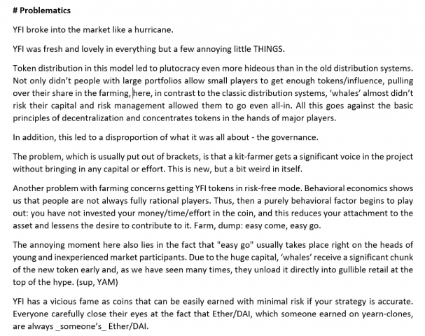 YFI clones as non-sustainable plutocratic zero-sum game