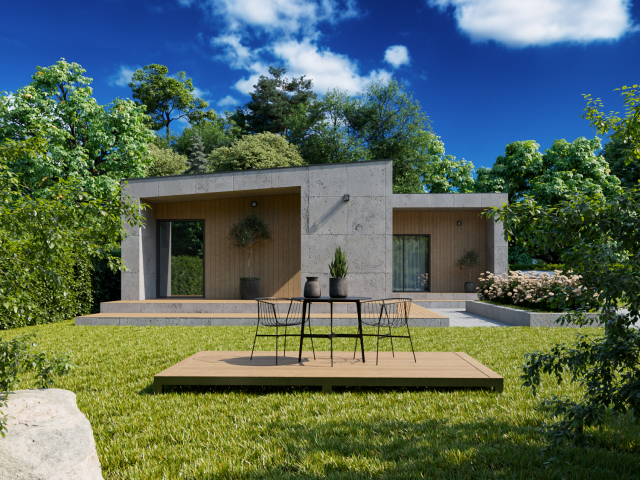 Визуализация небольшого бетонного дома